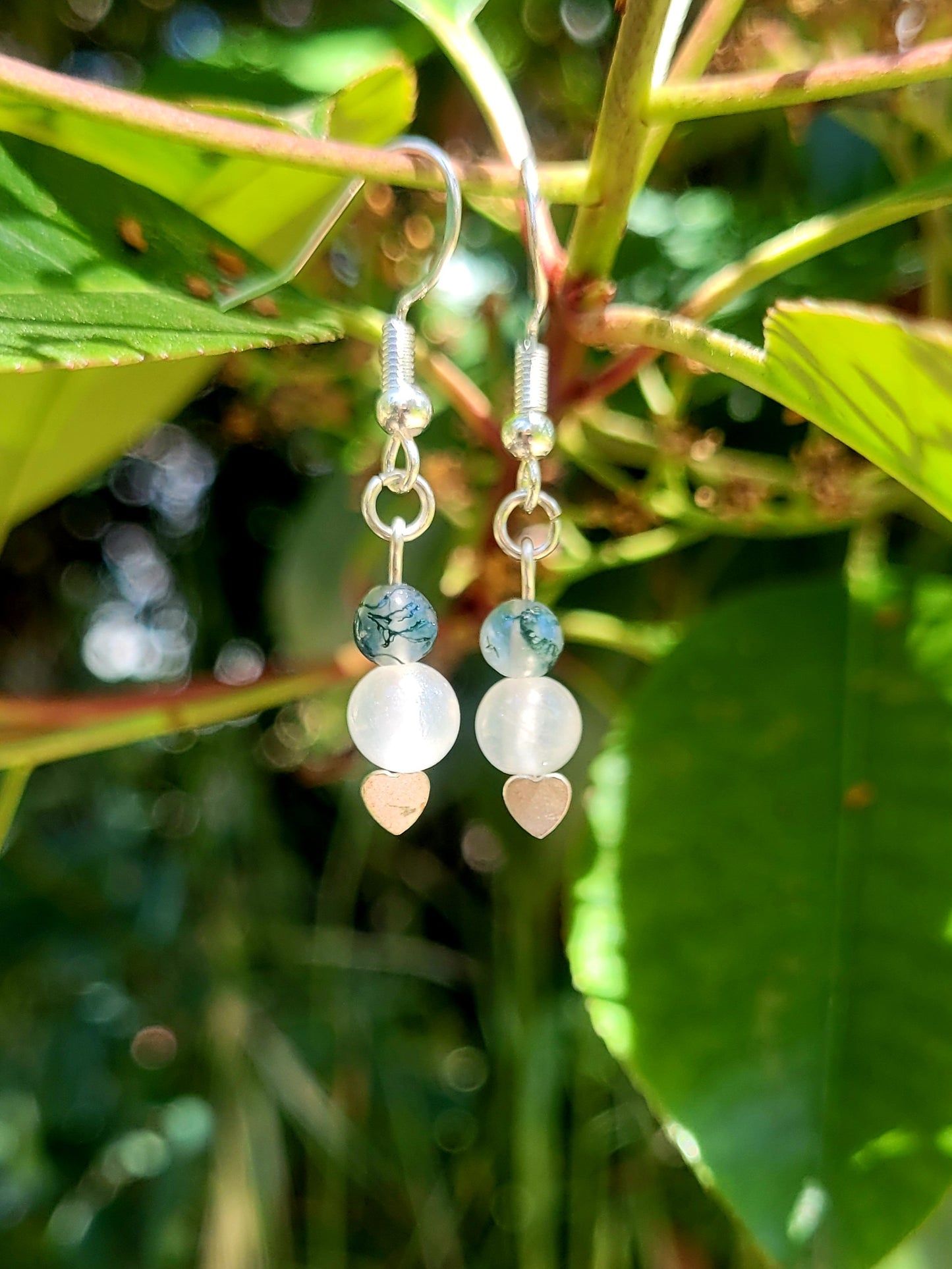 Selenite + Moss Agate Earrings
