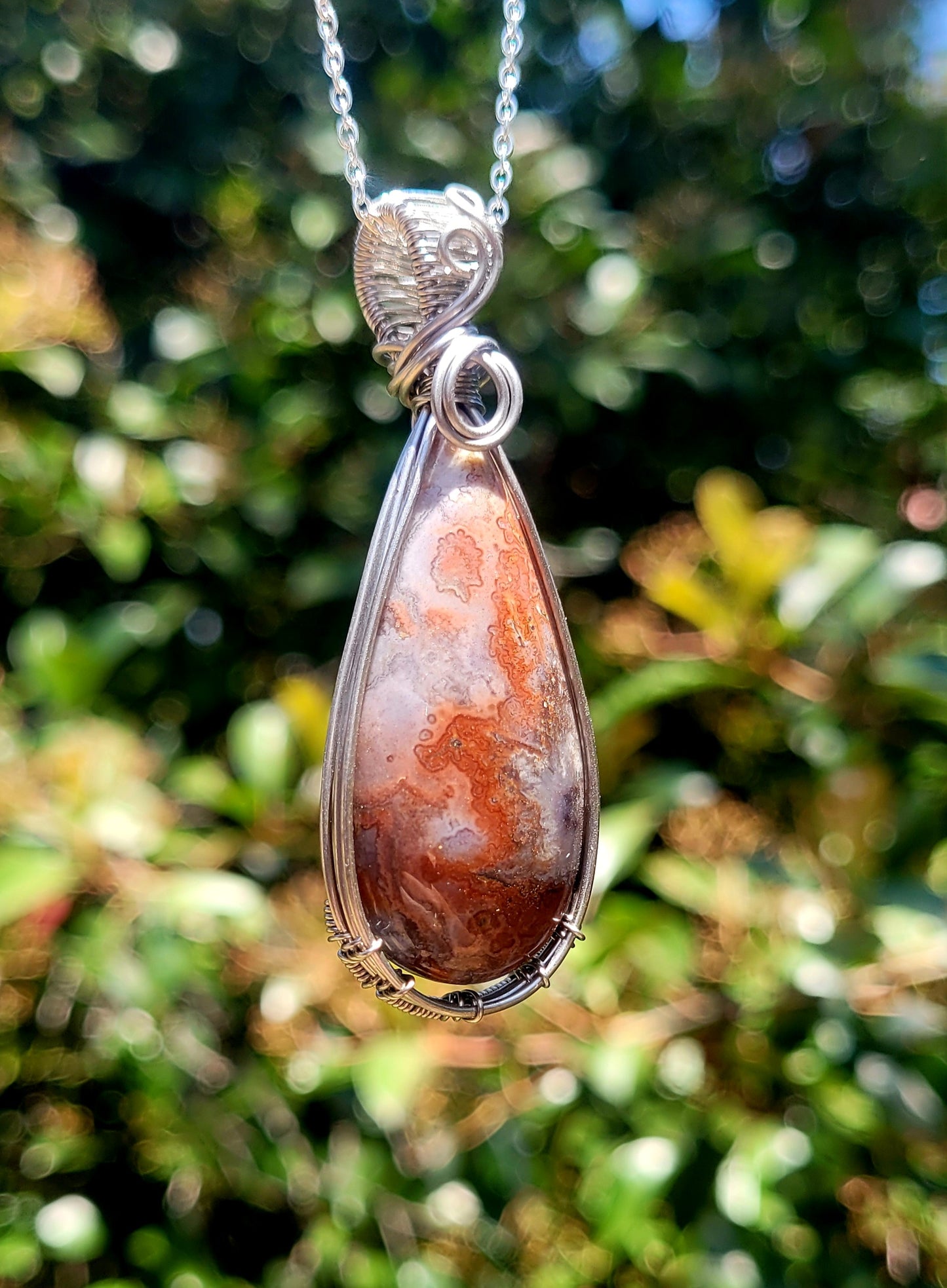 Red Crazy Lace Wire Wrapped Pendant