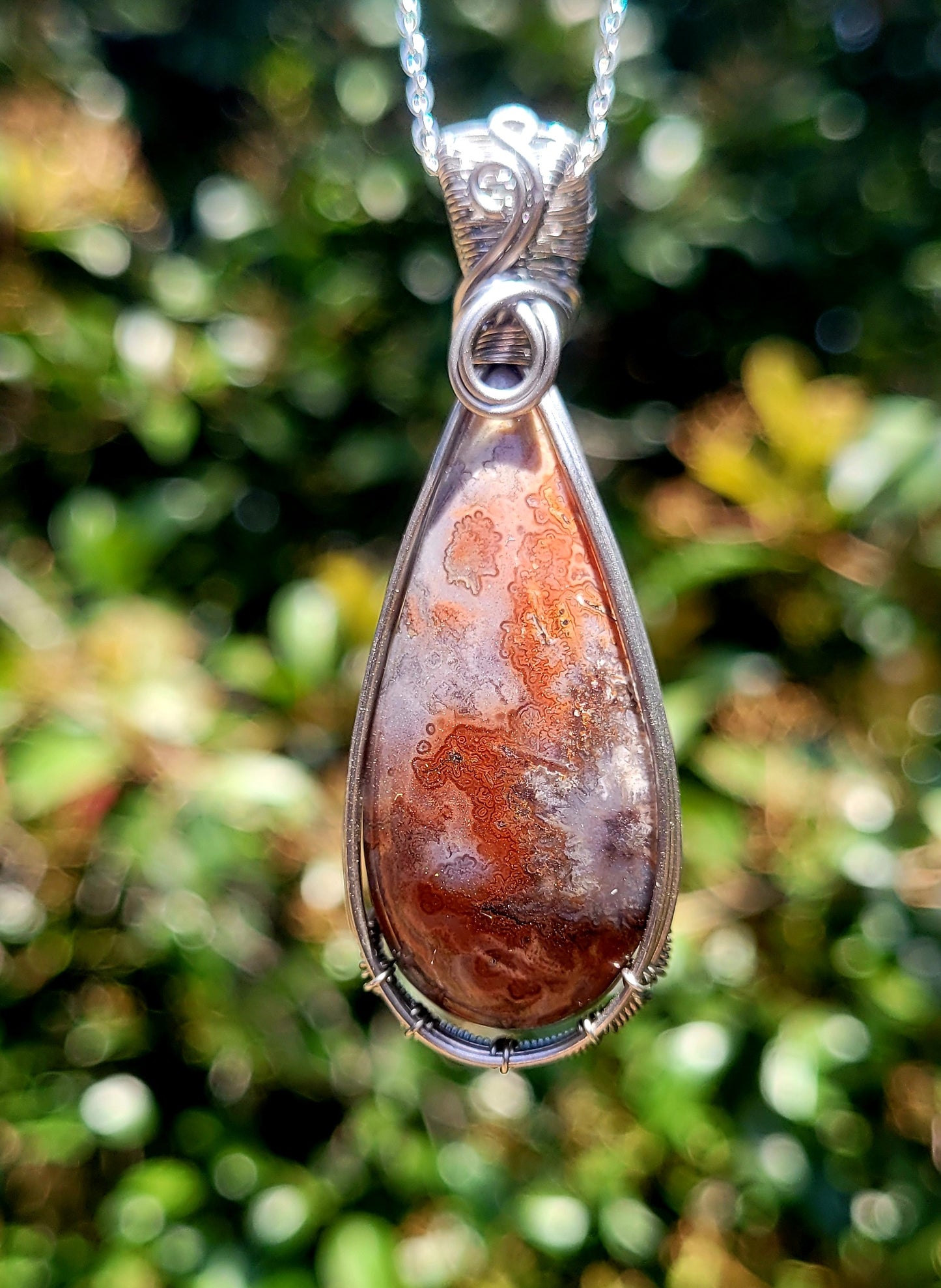 Red Crazy Lace Wire Wrapped Pendant