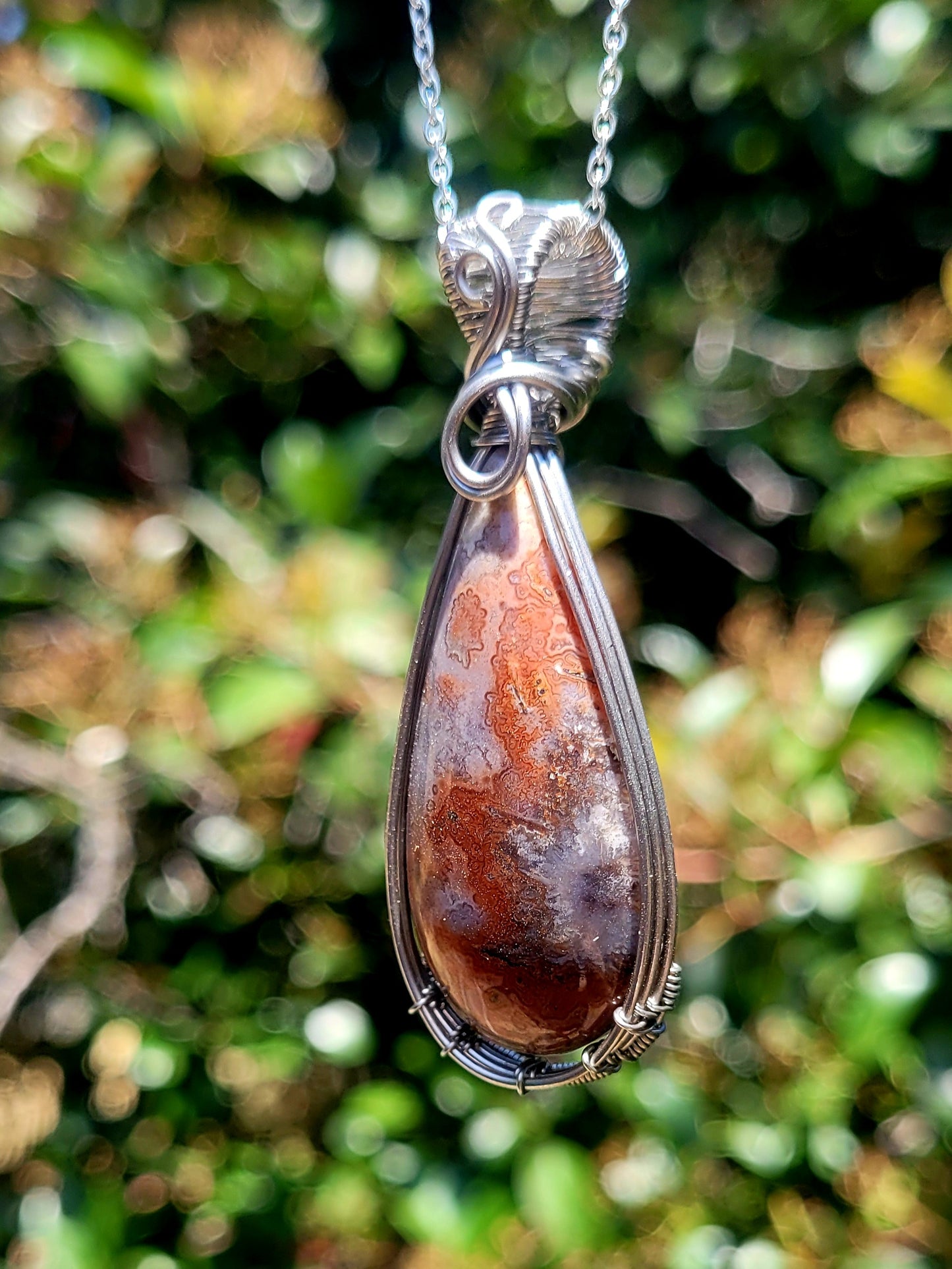 Red Crazy Lace Wire Wrapped Pendant