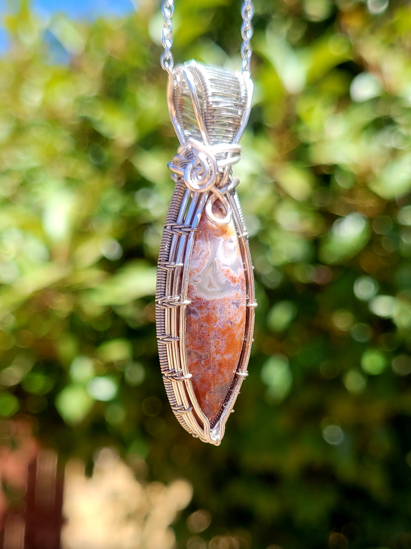 Red Moss Agate Wire Wrapped Pendant