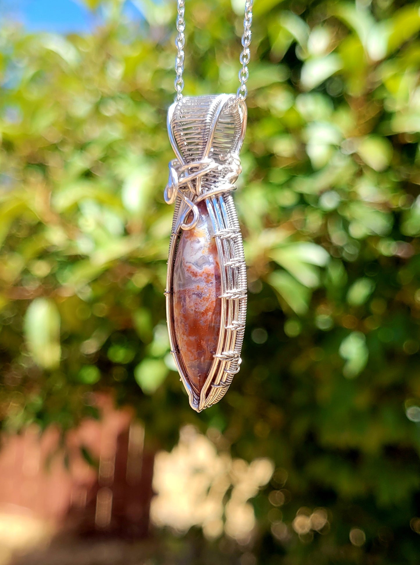 Red Moss Agate Wire Wrapped Pendant