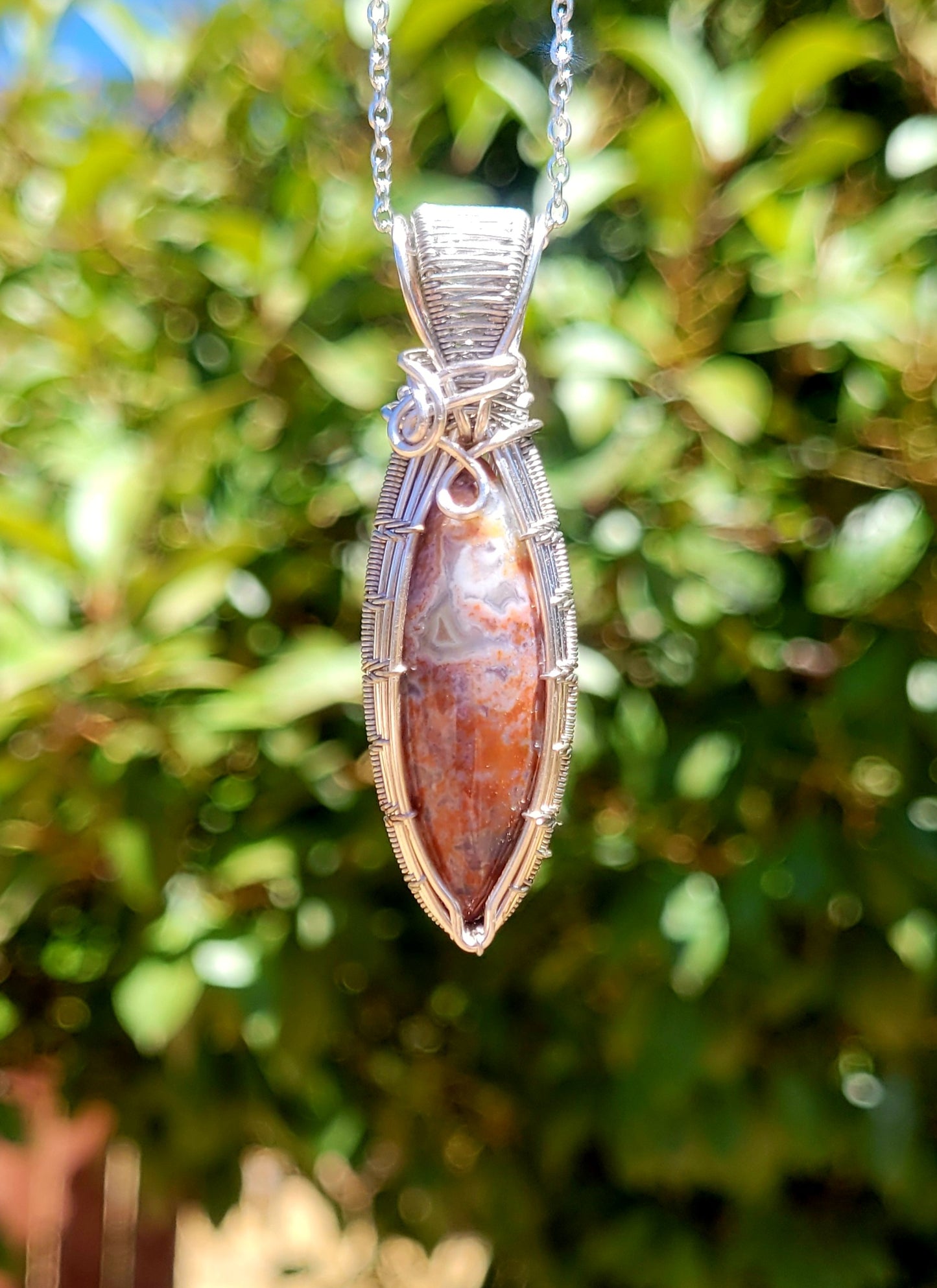 Red Moss Agate Wire Wrapped Pendant