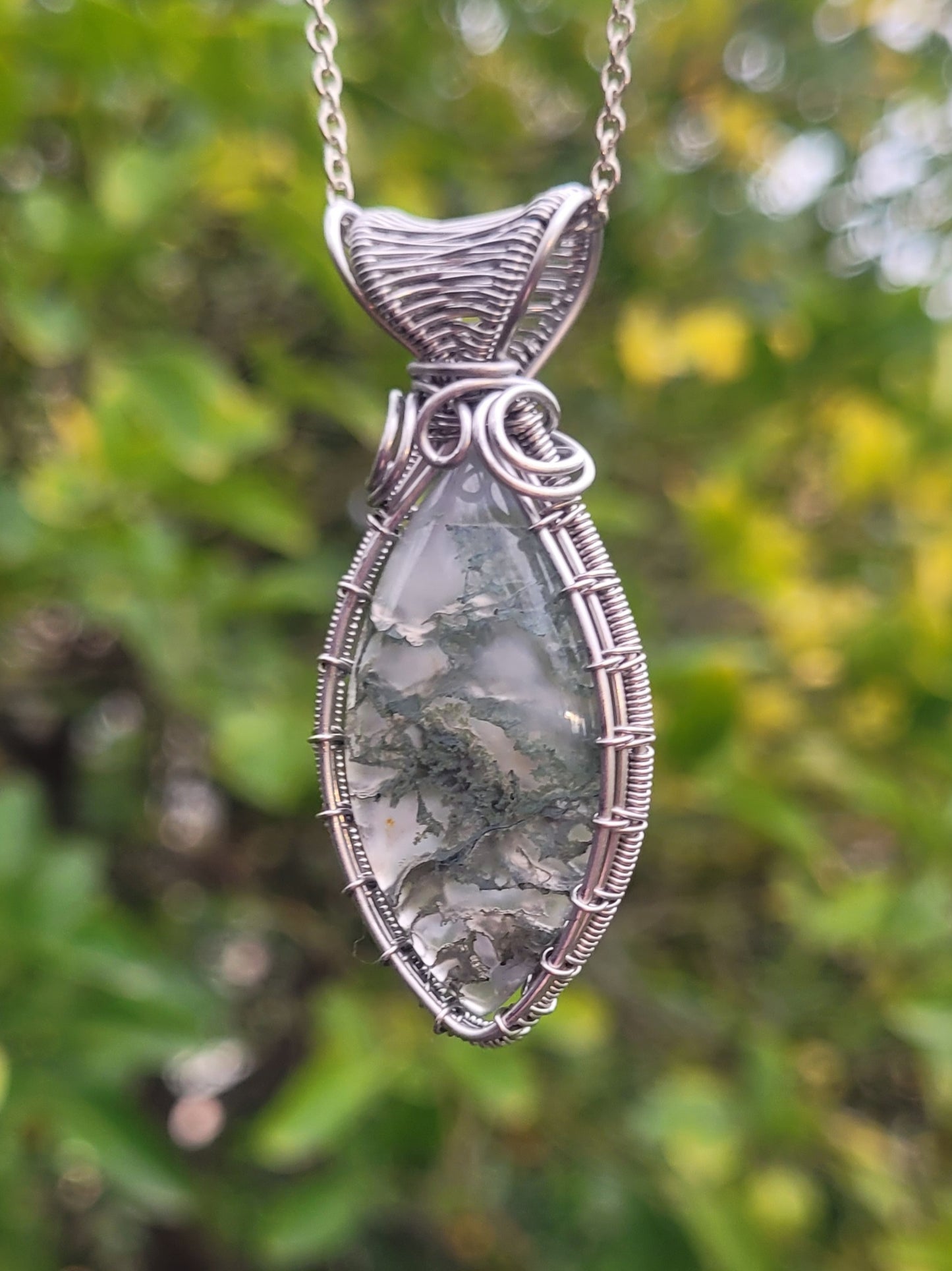 Moss Agate Wire Wrapped Pendant