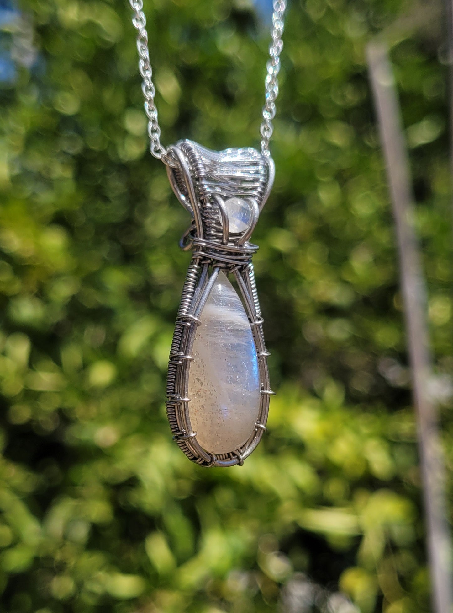 Belomorite Moonstone Wire Wrapped Pendant