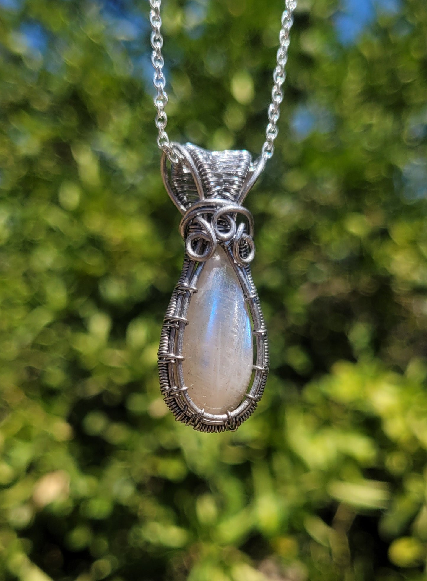 Belomorite Moonstone Wire Wrapped Pendant