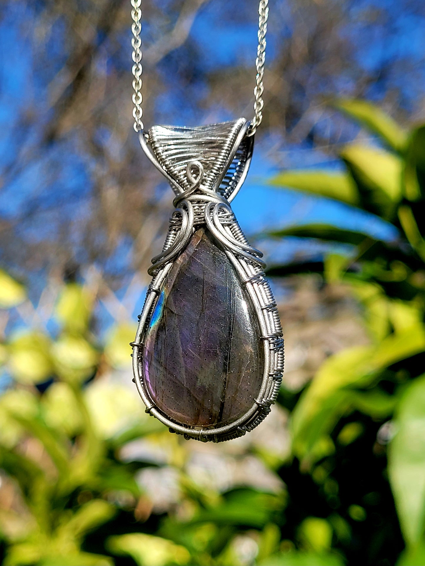 Purple Labradorite Wire Wrapped Pendant