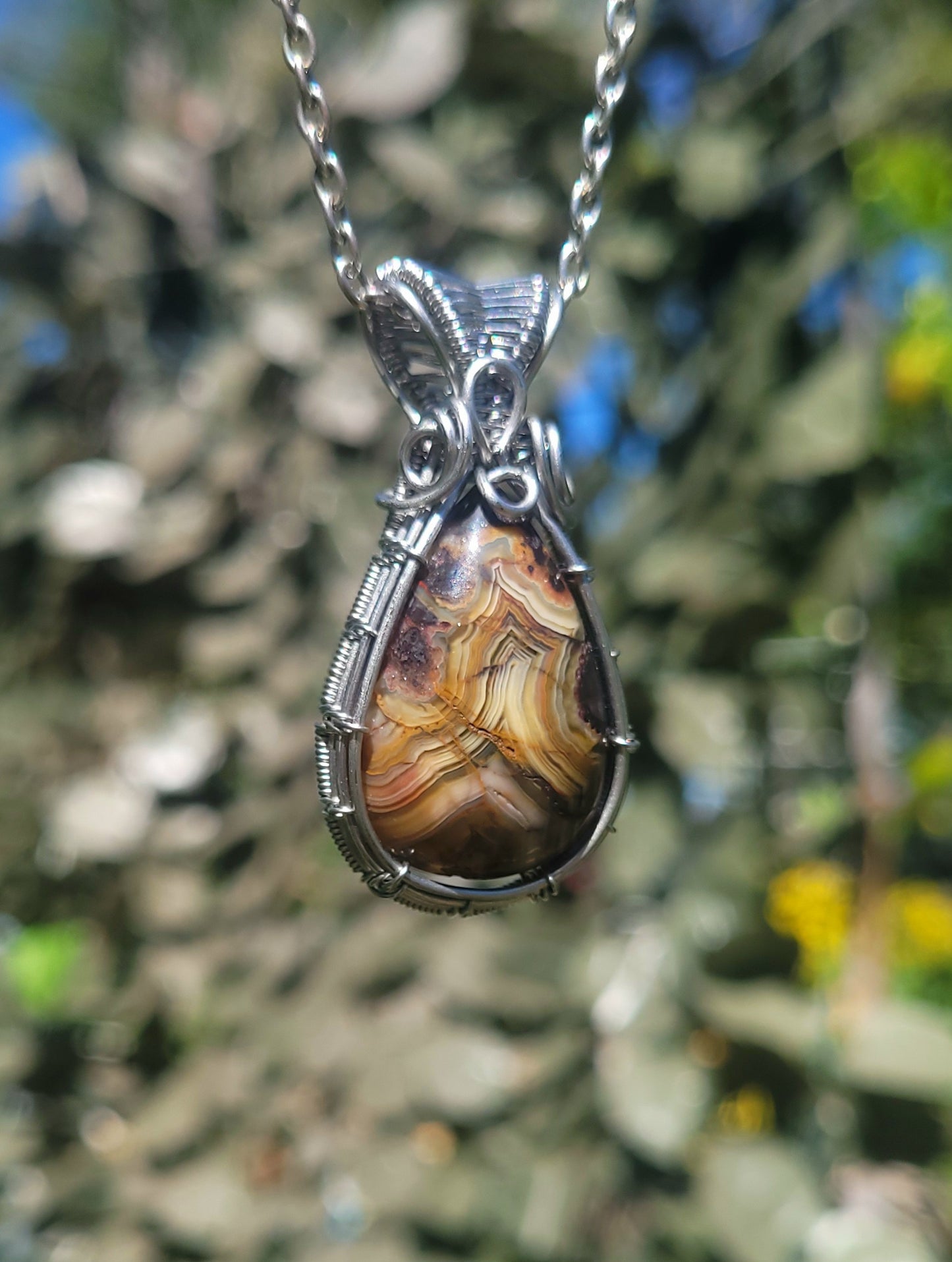 Crazy Lace Agate Wire Wrapped Pendant