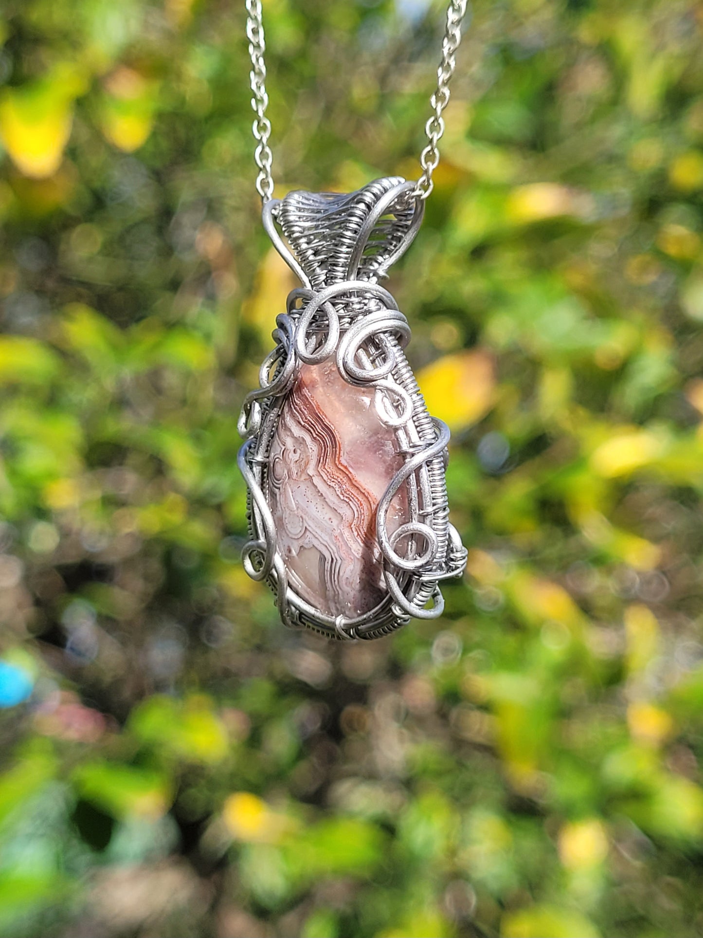 Crazy Lace Agate Wire Wrapped Pendant