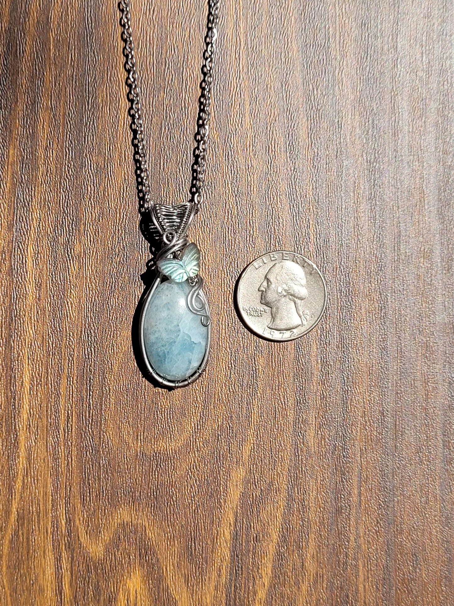 Aquamarine + Labradorite Wire Wrapped Pendant