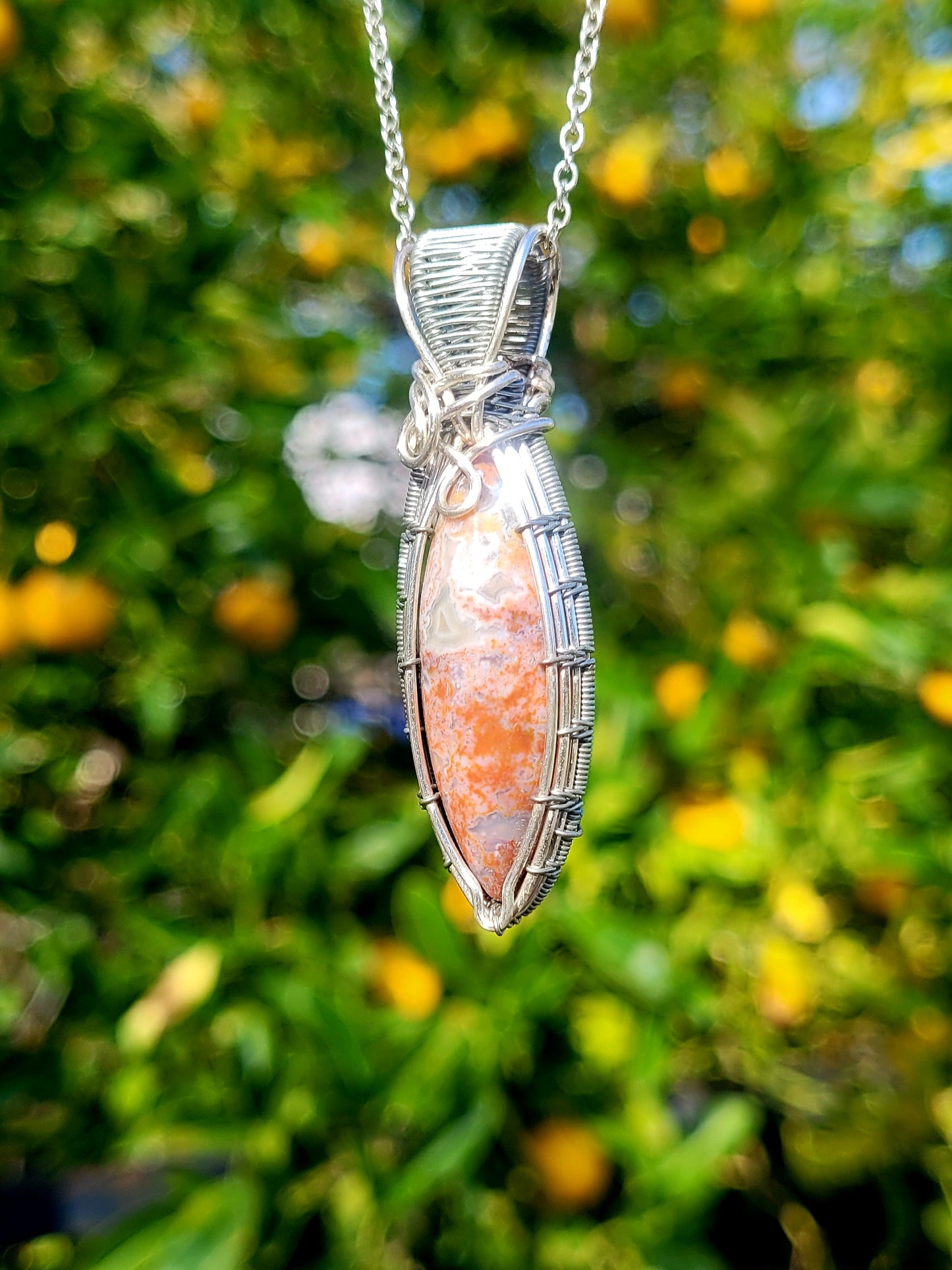 Red Moss Agate Wire Wrapped Pendant