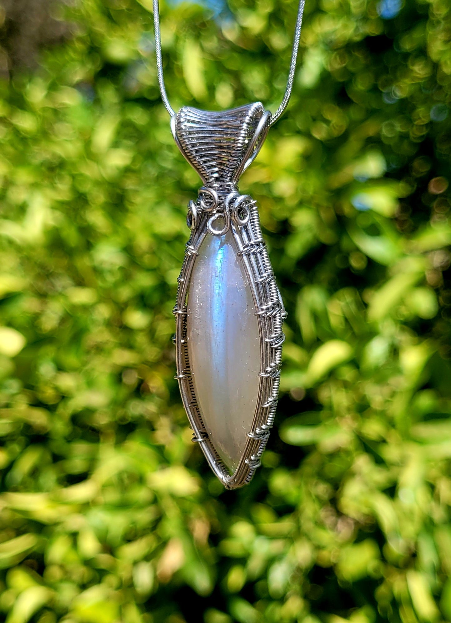 Belomorite Moonstone Wire Wrapped Pendant