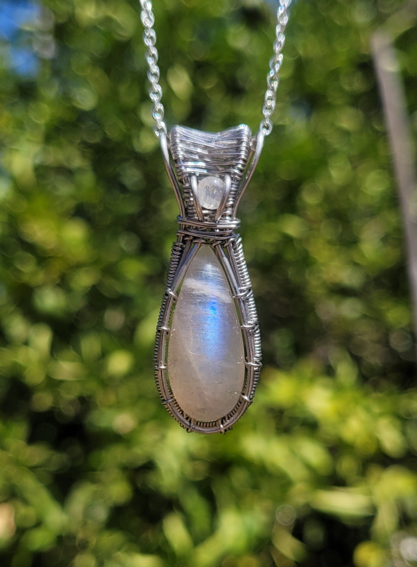 Belomorite Moonstone Wire Wrapped Pendant