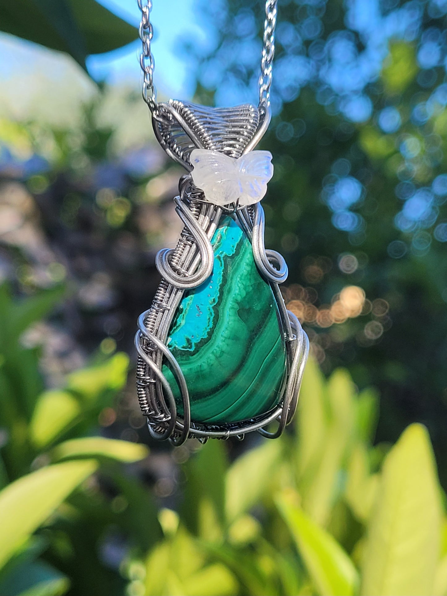 Malacholla + Moonstone Wire Wrapped Pendant