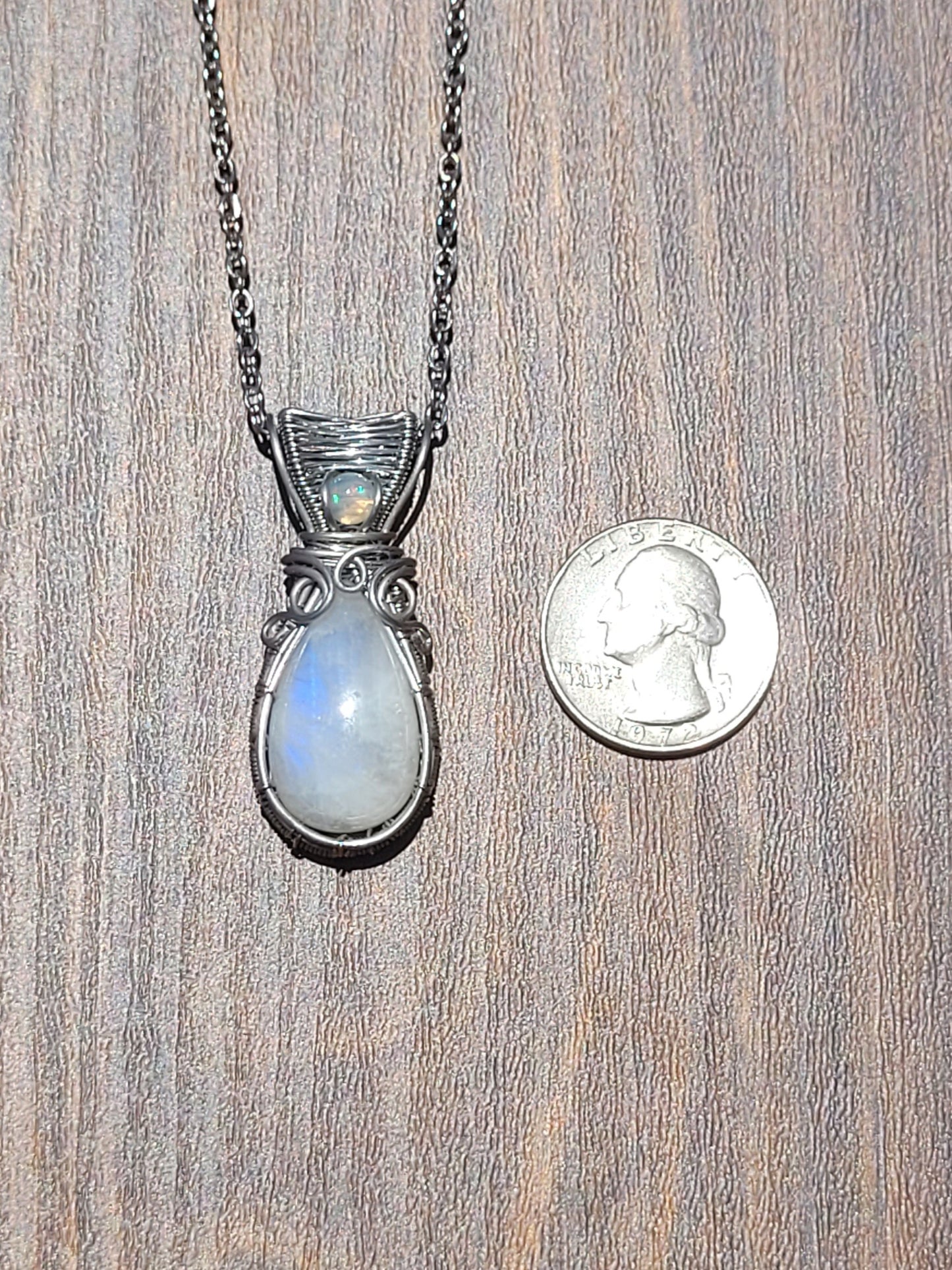 Moonstone + Opal Wire Wrapped Pendant