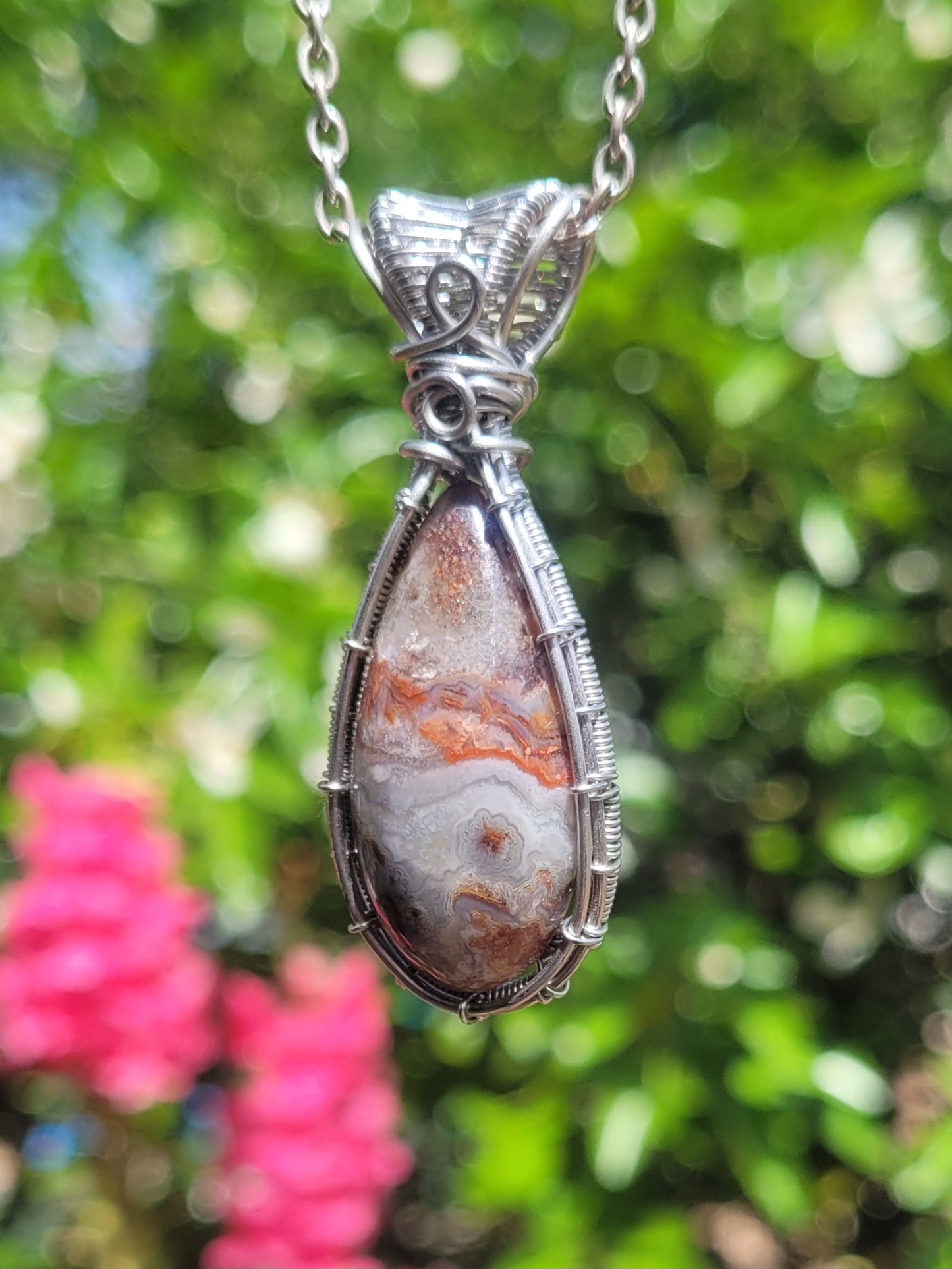 Crazy Lace Agate Wire Wrapped Pendant
