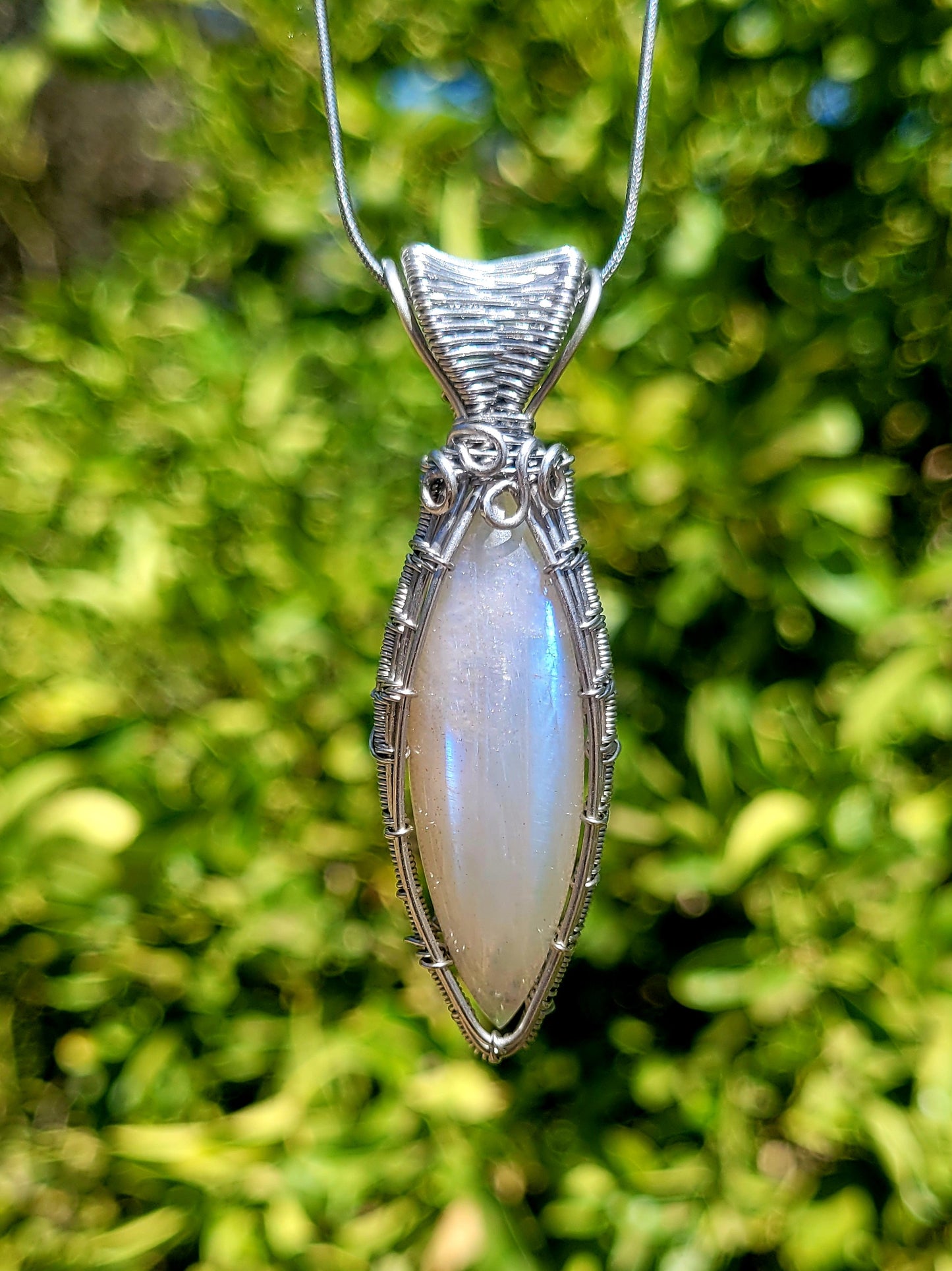 Belomorite Moonstone Wire Wrapped Pendant