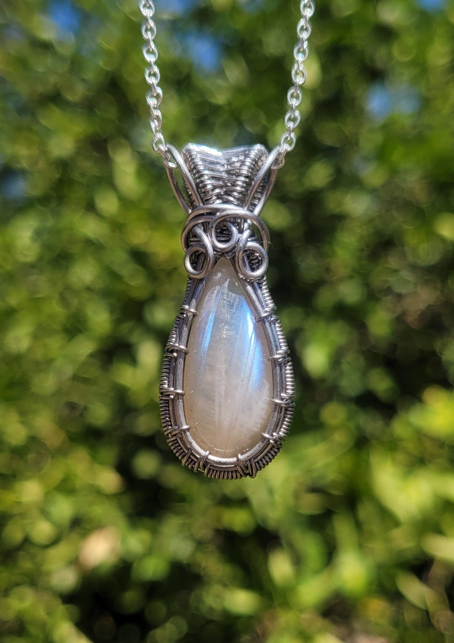 Belomorite Moonstone Wire Wrapped Pendant