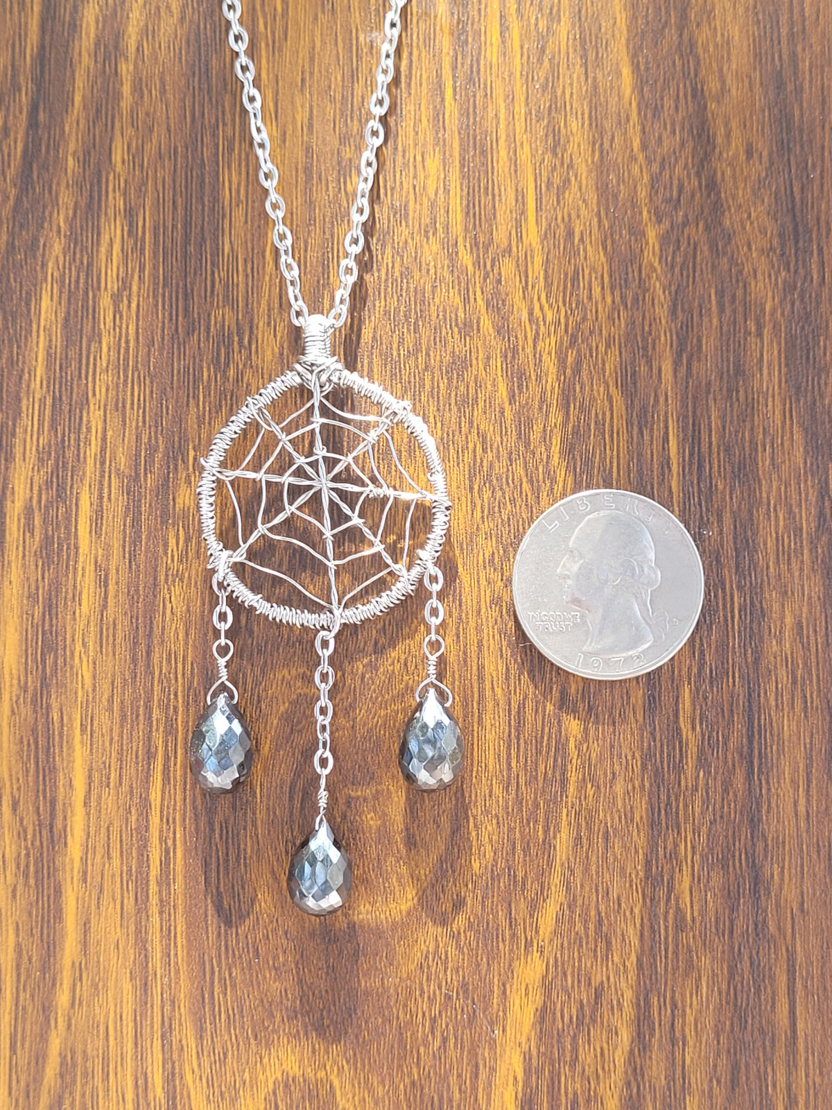 Hematite Spiderweb Pendant