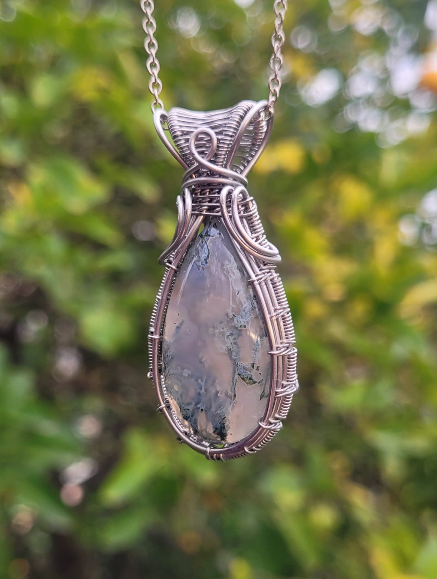 Moss Agate Wire Wrapped Pendant