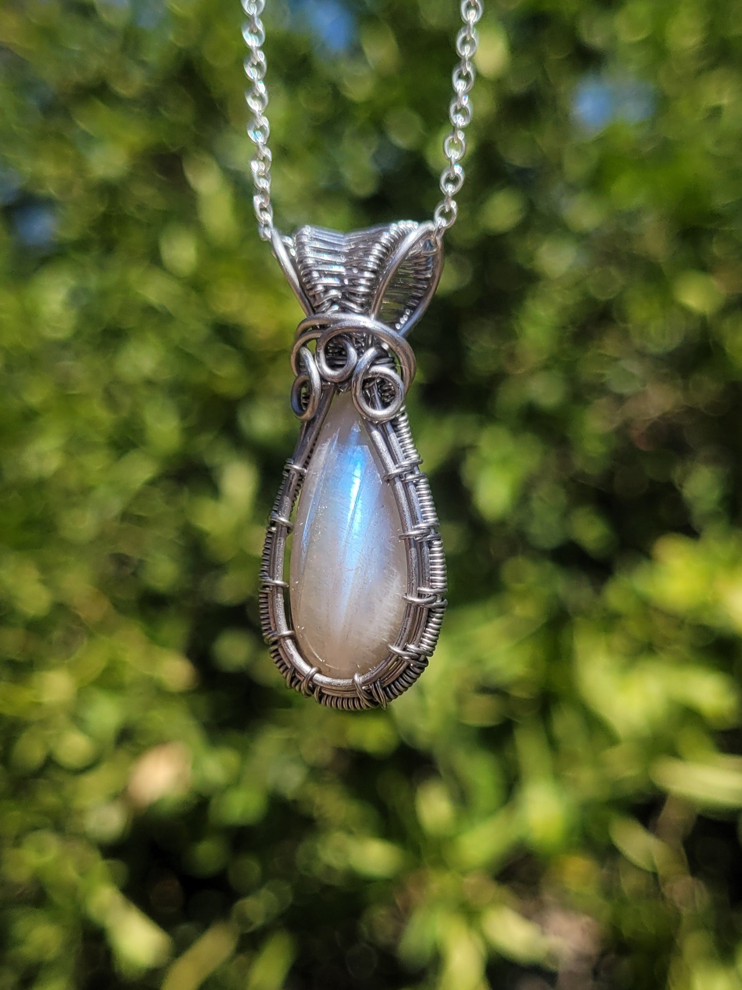 Belomorite Moonstone Wire Wrapped Pendant