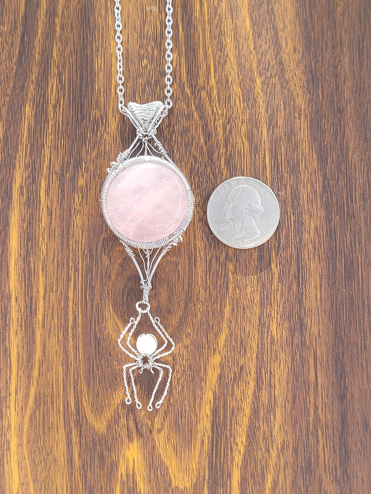 Reversible Rose Quartz Web + Spider Pendant