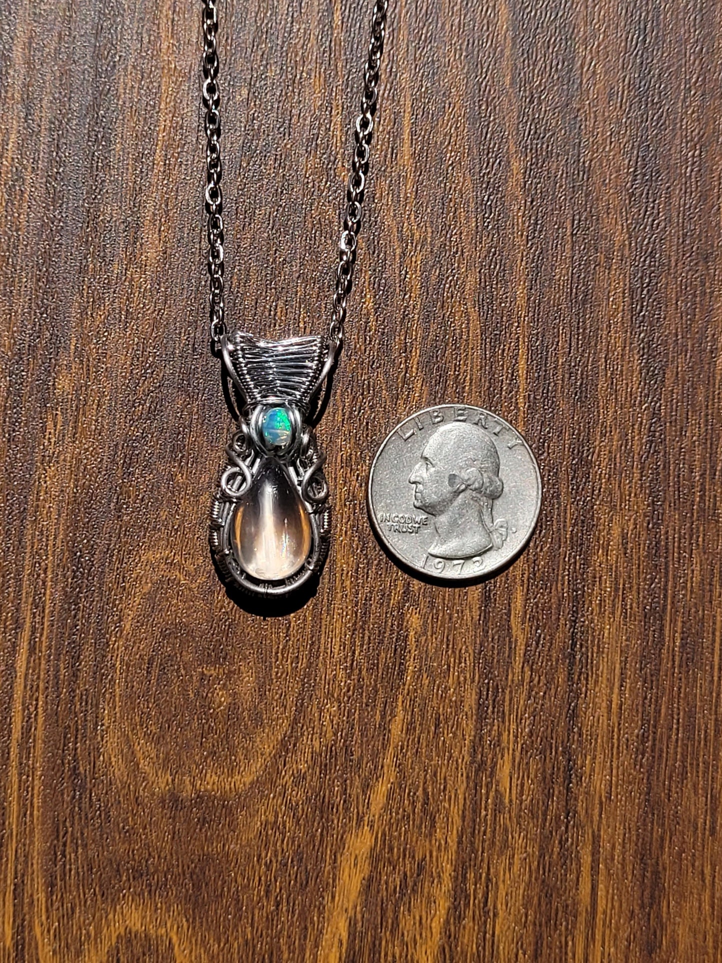 Malawi Moonstone + Opal Wire Wrapped Pendant