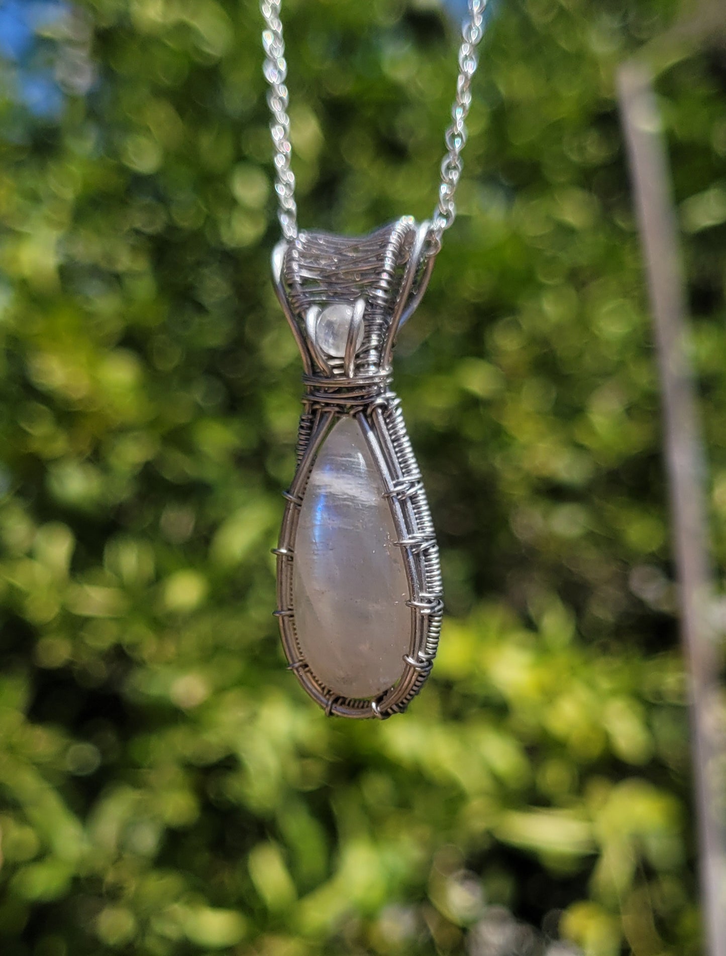 Belomorite Moonstone Wire Wrapped Pendant