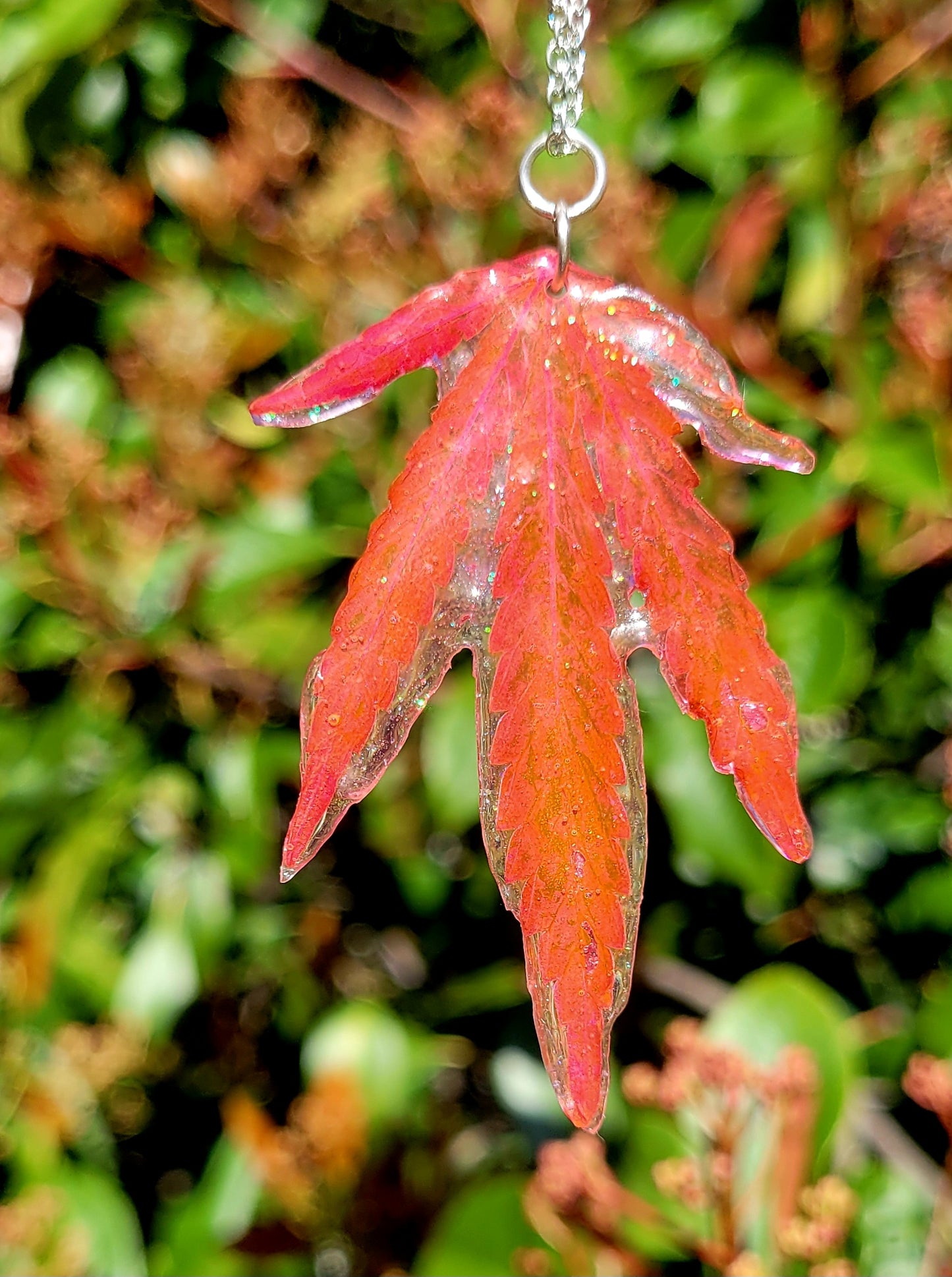 Dyed and Preserved Cannabis Leaf Pendant