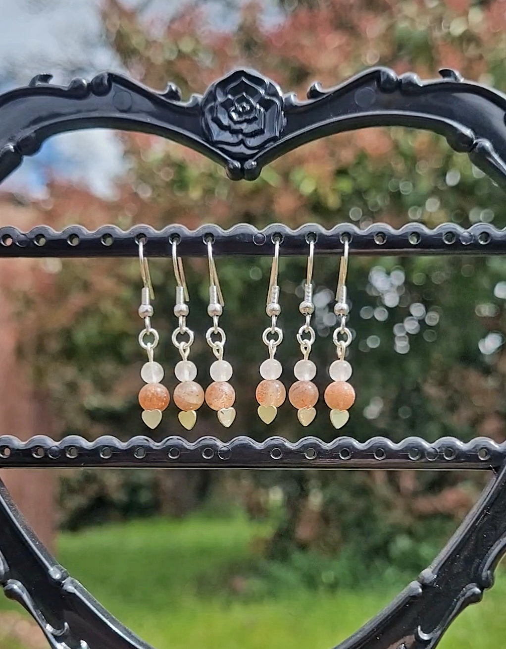 Sunstone / Rose Quartz Crystal Earrings