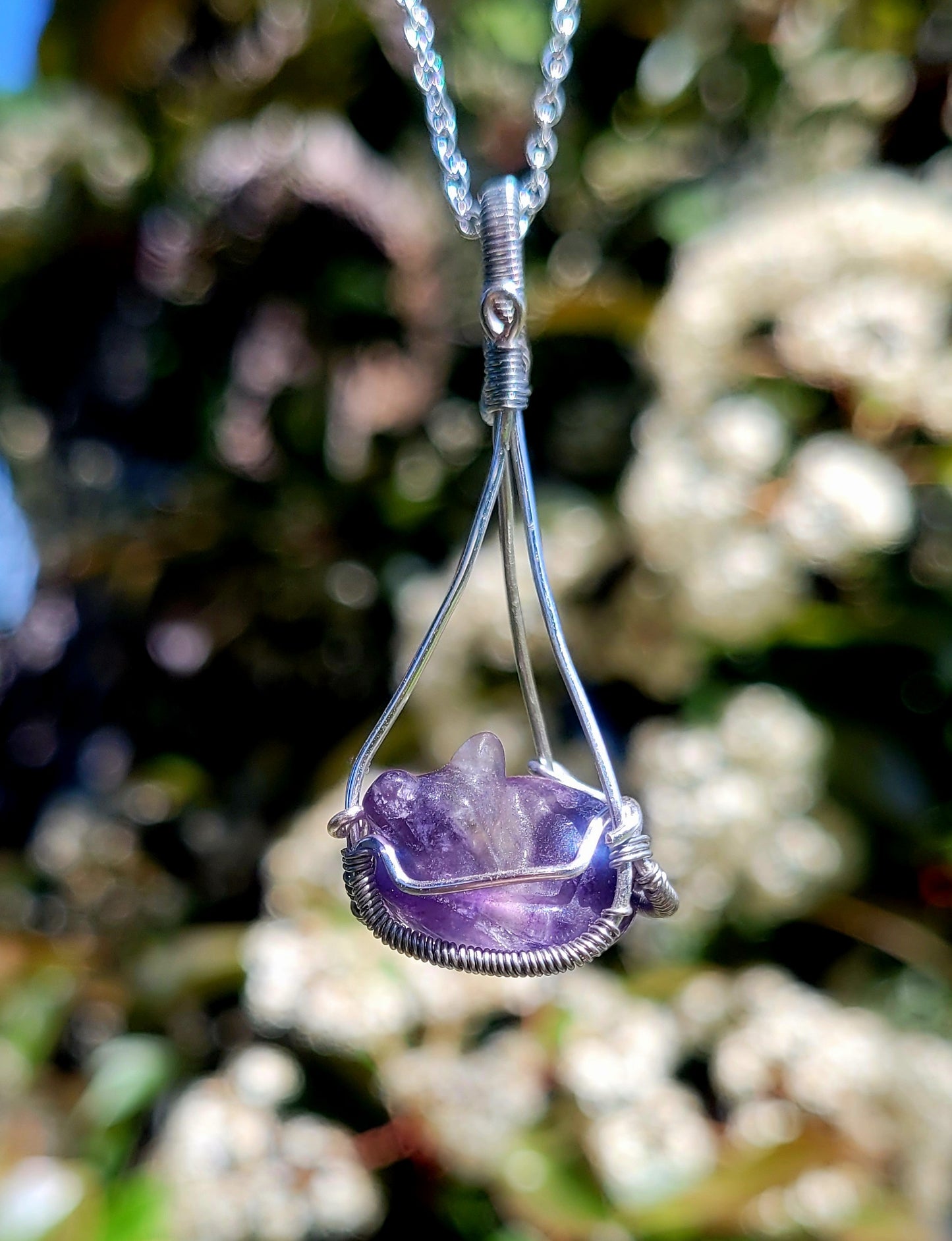 Fluorite Sleepy Kitty + Glass Butterfly Pendant