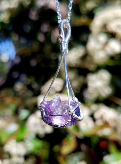 Fluorite Sleepy Kitty + Glass Butterfly Pendant