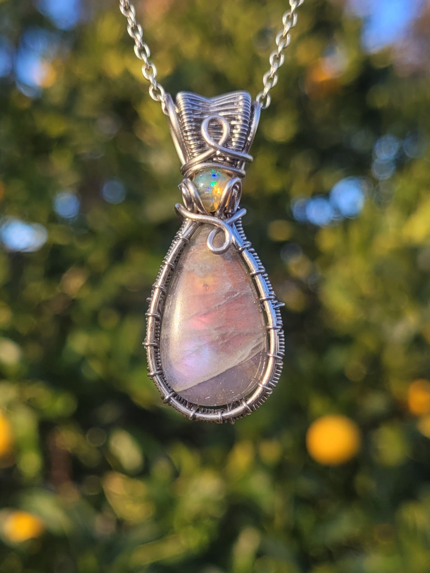 Labradorite + Opal Wire Wrapped Pendant