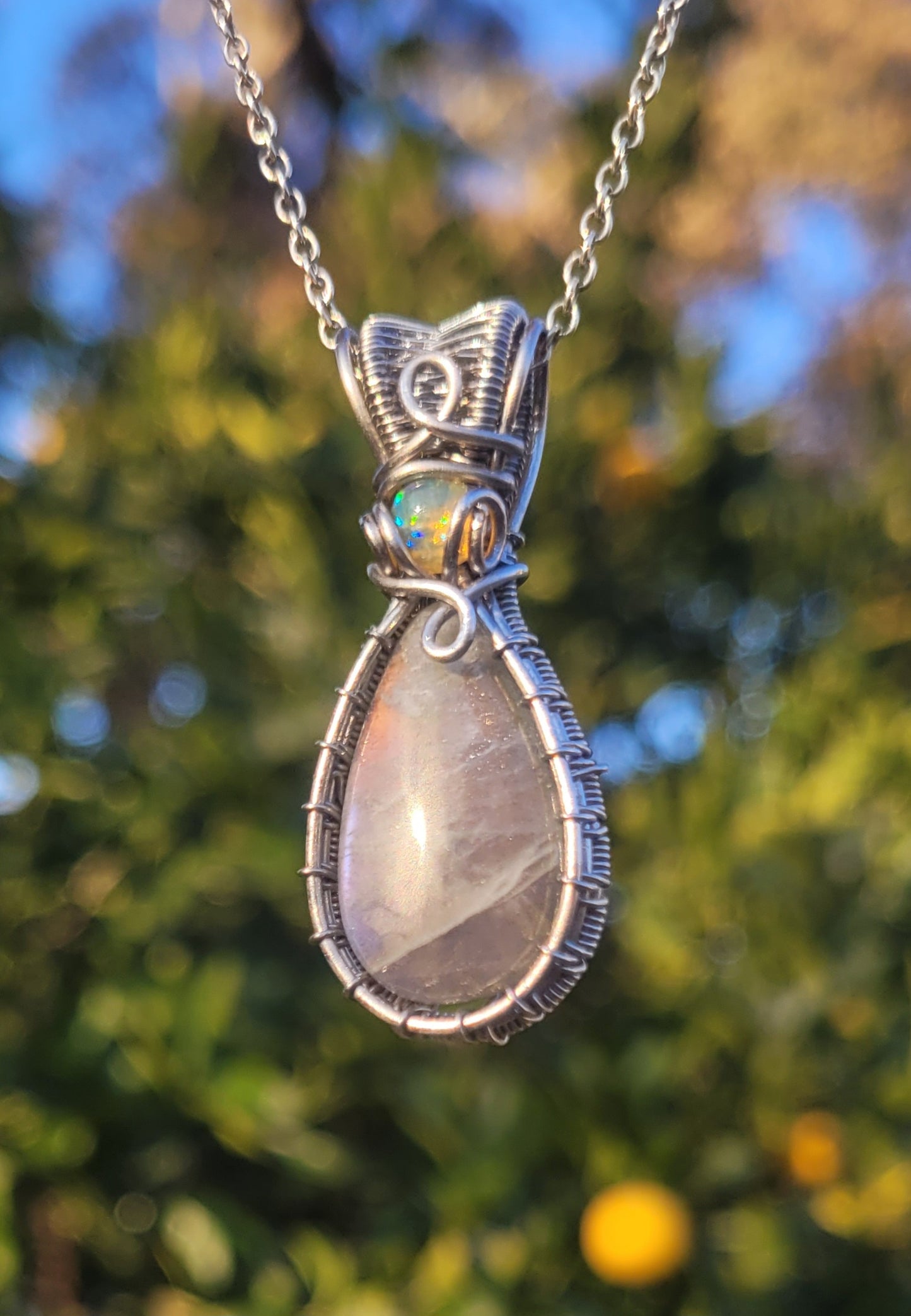 Labradorite + Opal Wire Wrapped Pendant