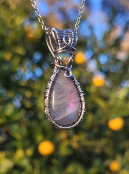 Labradorite + Opal Wire Wrapped Pendant