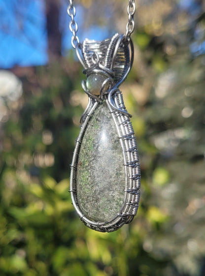 Garden Quartz + Labradorite Wire Wrapped Pendant