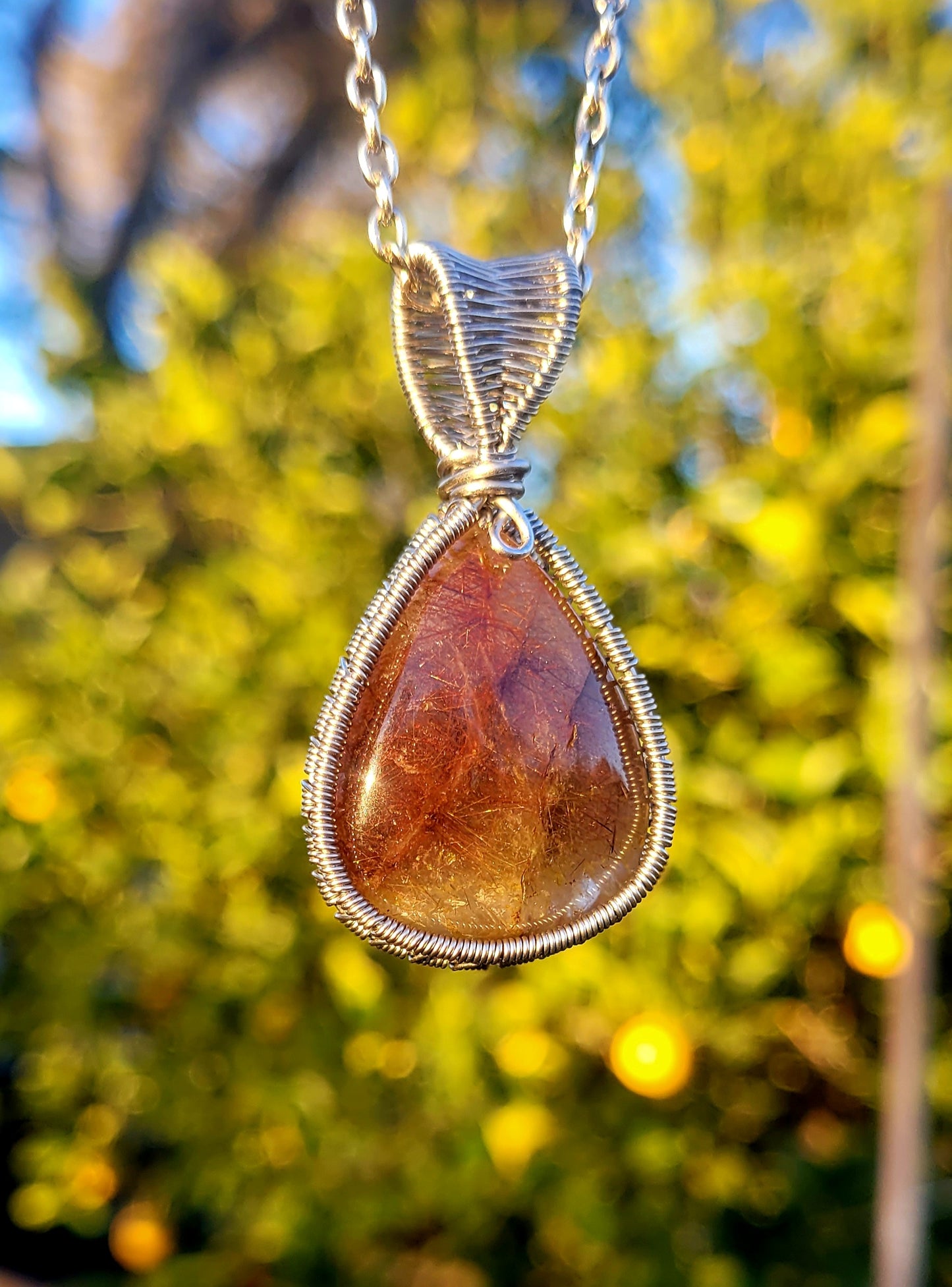 Reversible Rutilated Quartz Wire Wrapped Pendant