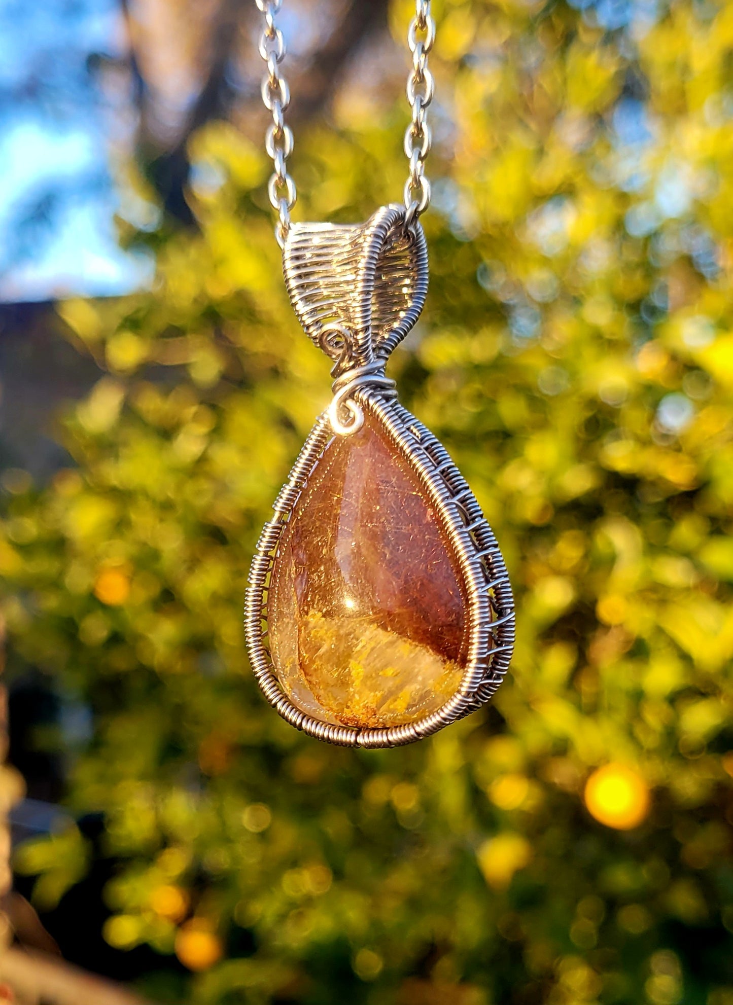 Reversible Rutilated Quartz Wire Wrapped Pendant