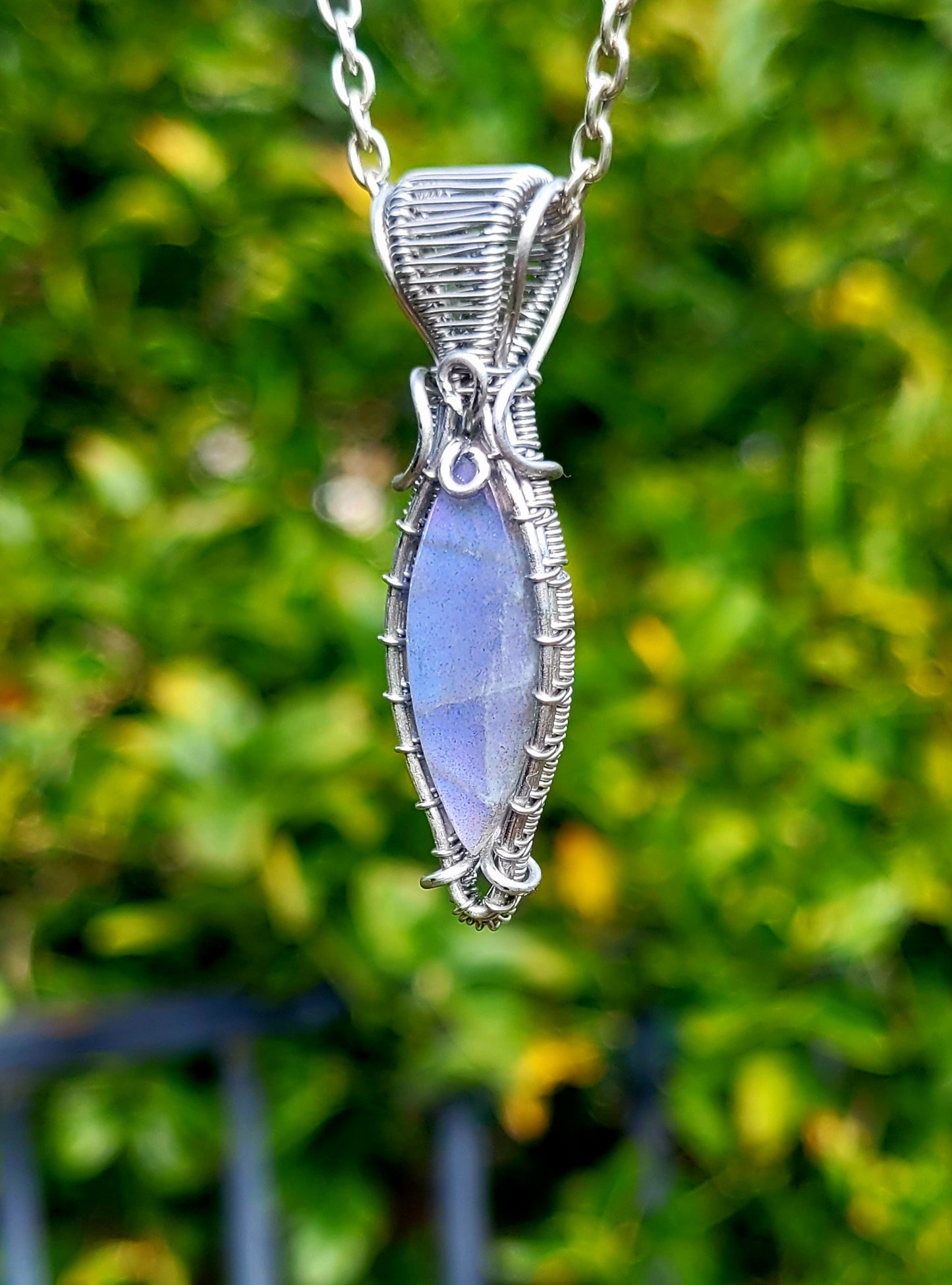 Purple Labradorite Wire Wrapped Pendant