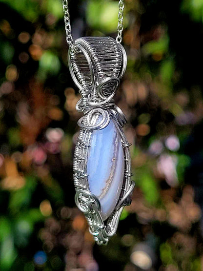 Blue Lace Agate Wire Wrapped Pendant