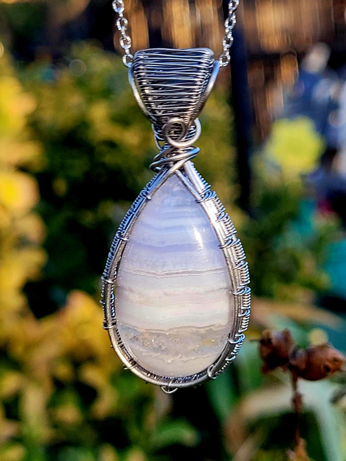 Blue Lace Agate Wire Wrapped Pendant