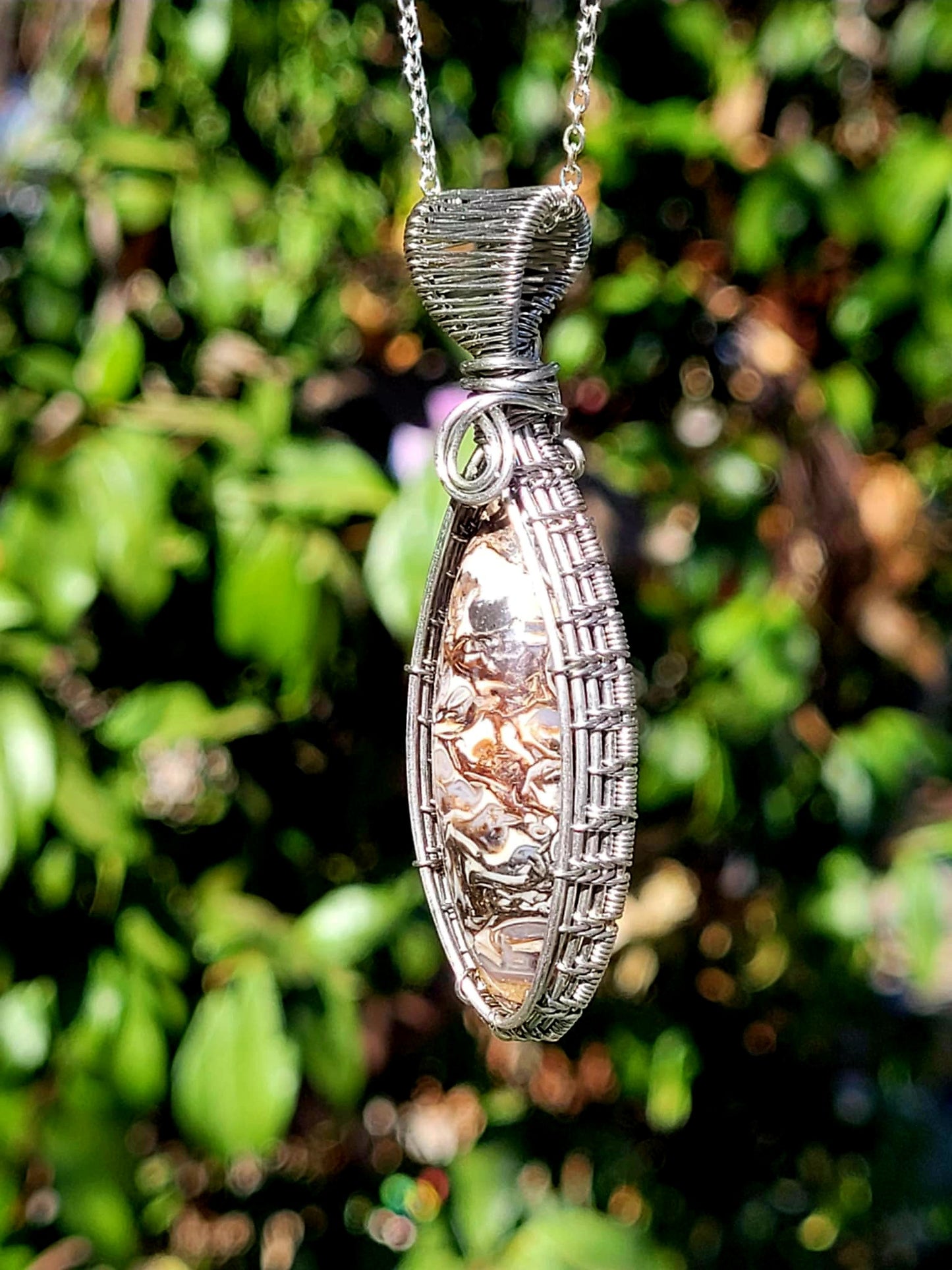 Turritella Agate Wire Wrapped Pendant