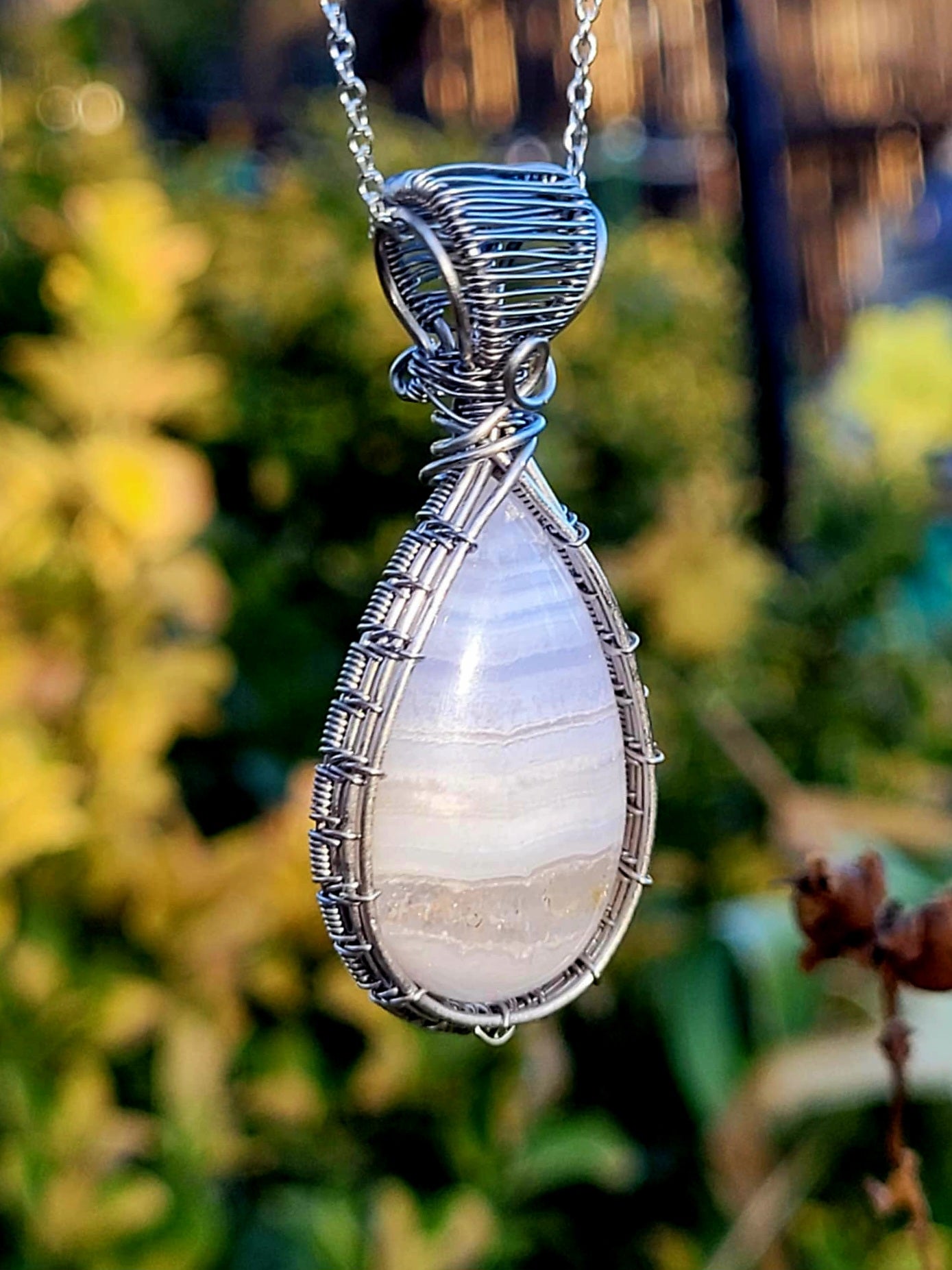 Blue Lace Agate Wire Wrapped Pendant