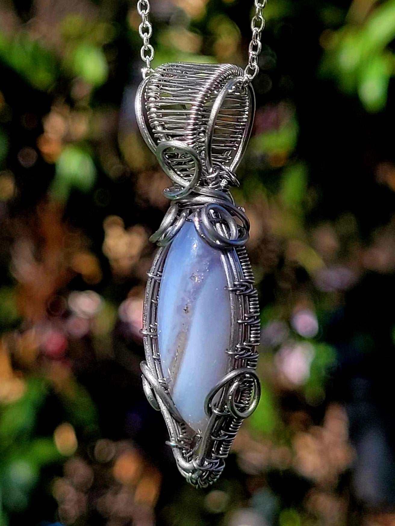 Blue Lace Agate Wire Wrapped Pendant