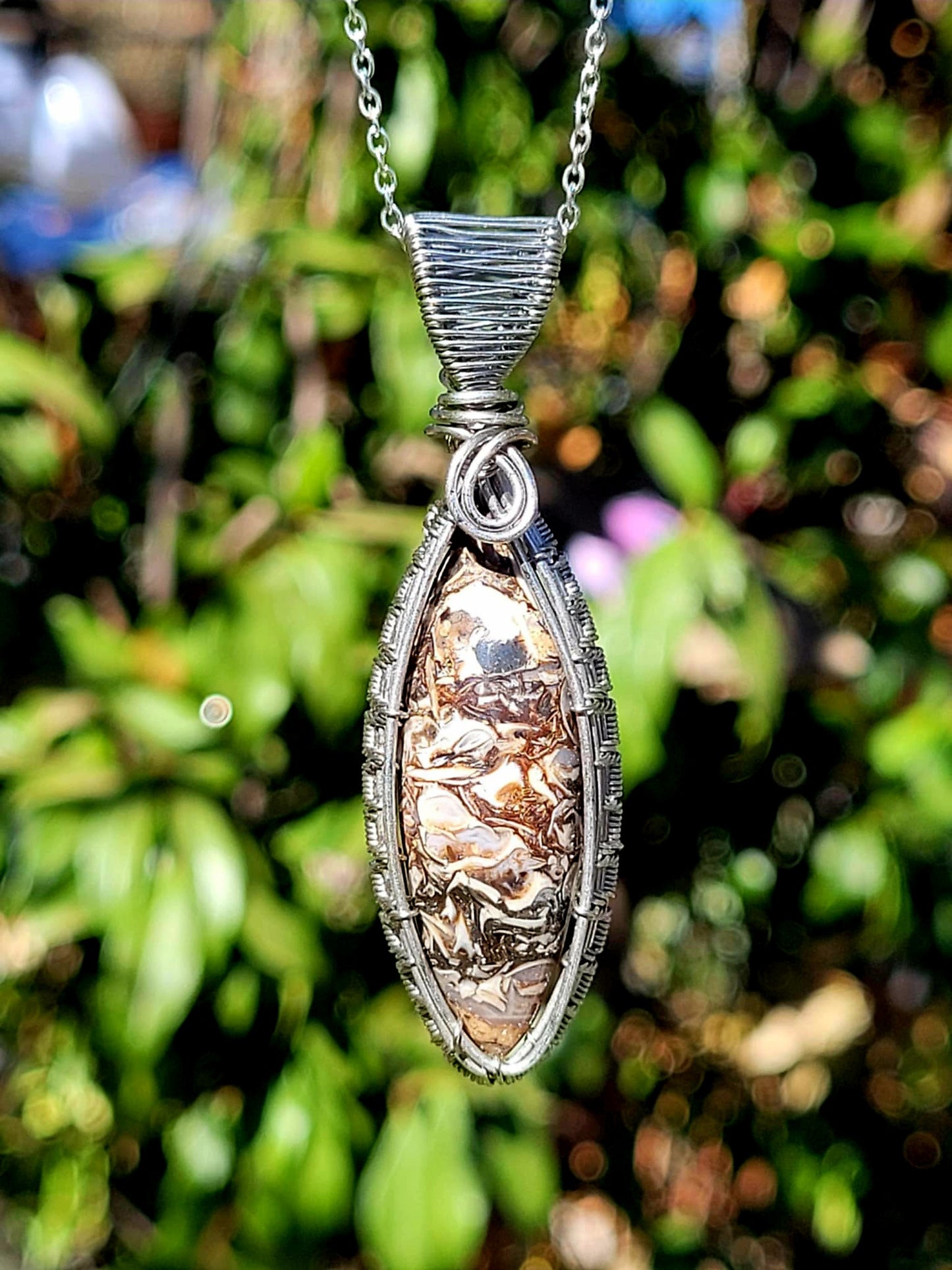 Turritella Agate Wire Wrapped Pendant