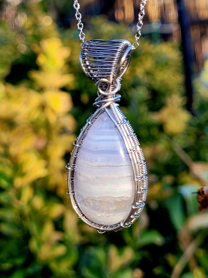 Blue Lace Agate Wire Wrapped Pendant