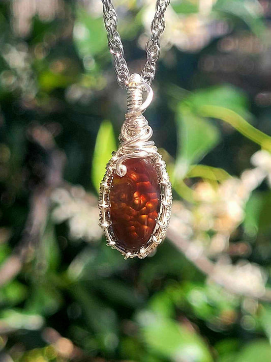 Fire Agate Wire Wrapped Necklace