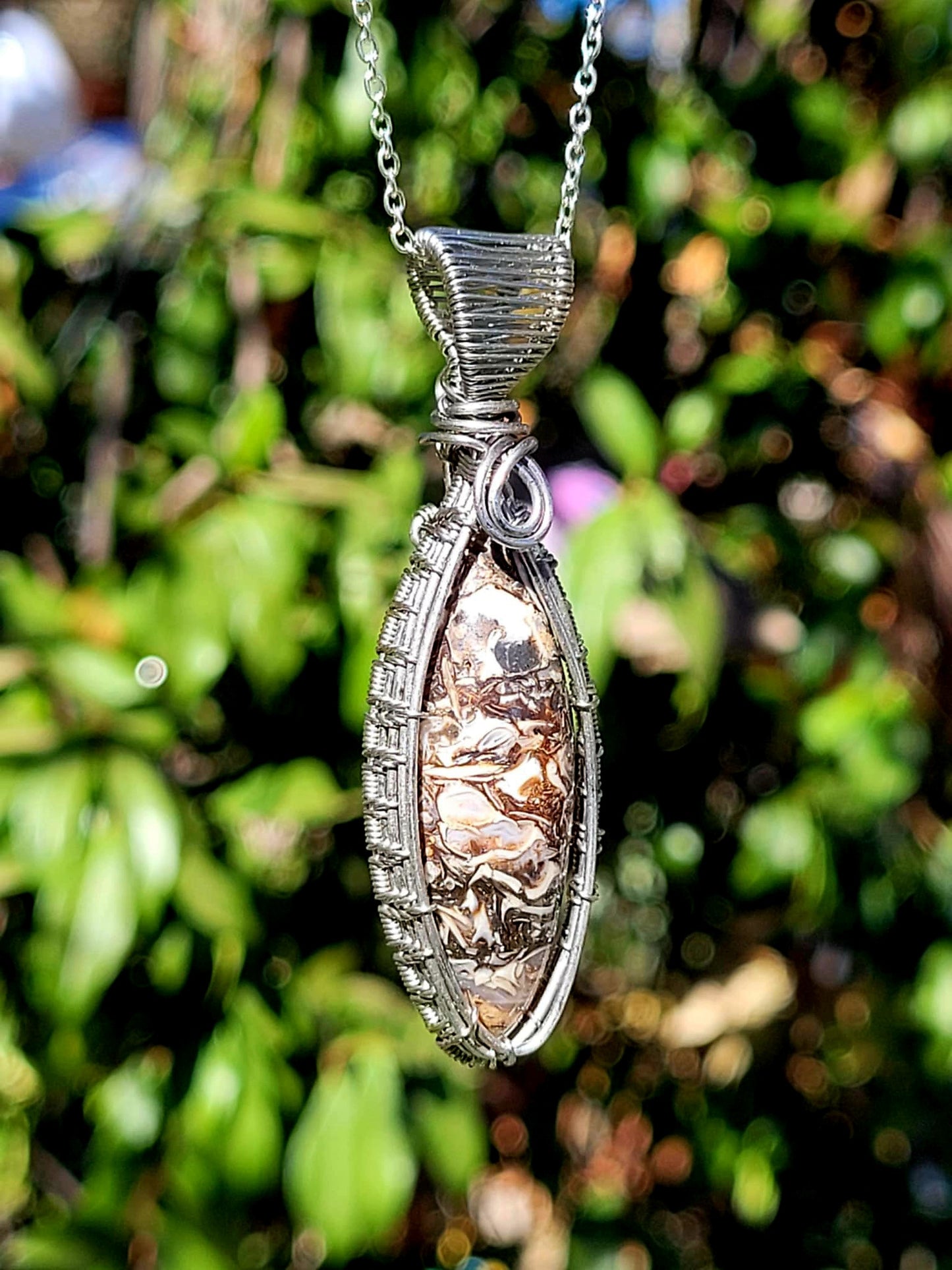 Turritella Agate Wire Wrapped Pendant