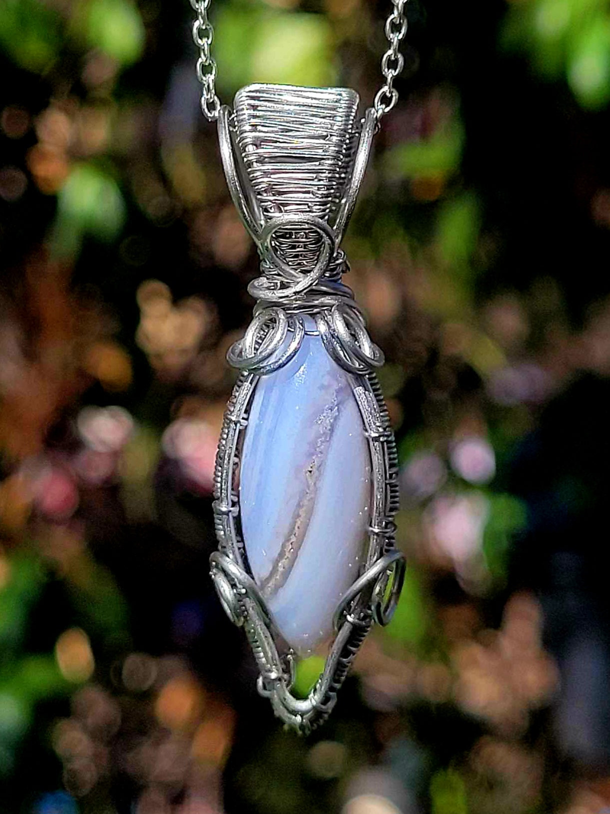 Blue Lace Agate Wire Wrapped Pendant