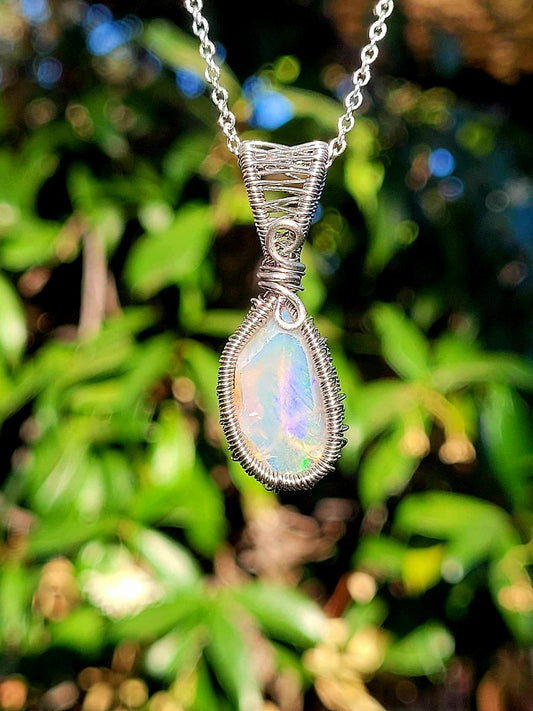Raw Opal Wire Wrapped Pendant